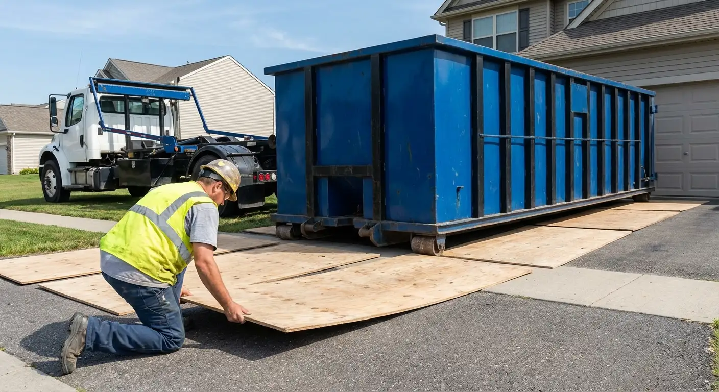 Driveway protection and delivery preparation for dumpster rental in Hartford, CT