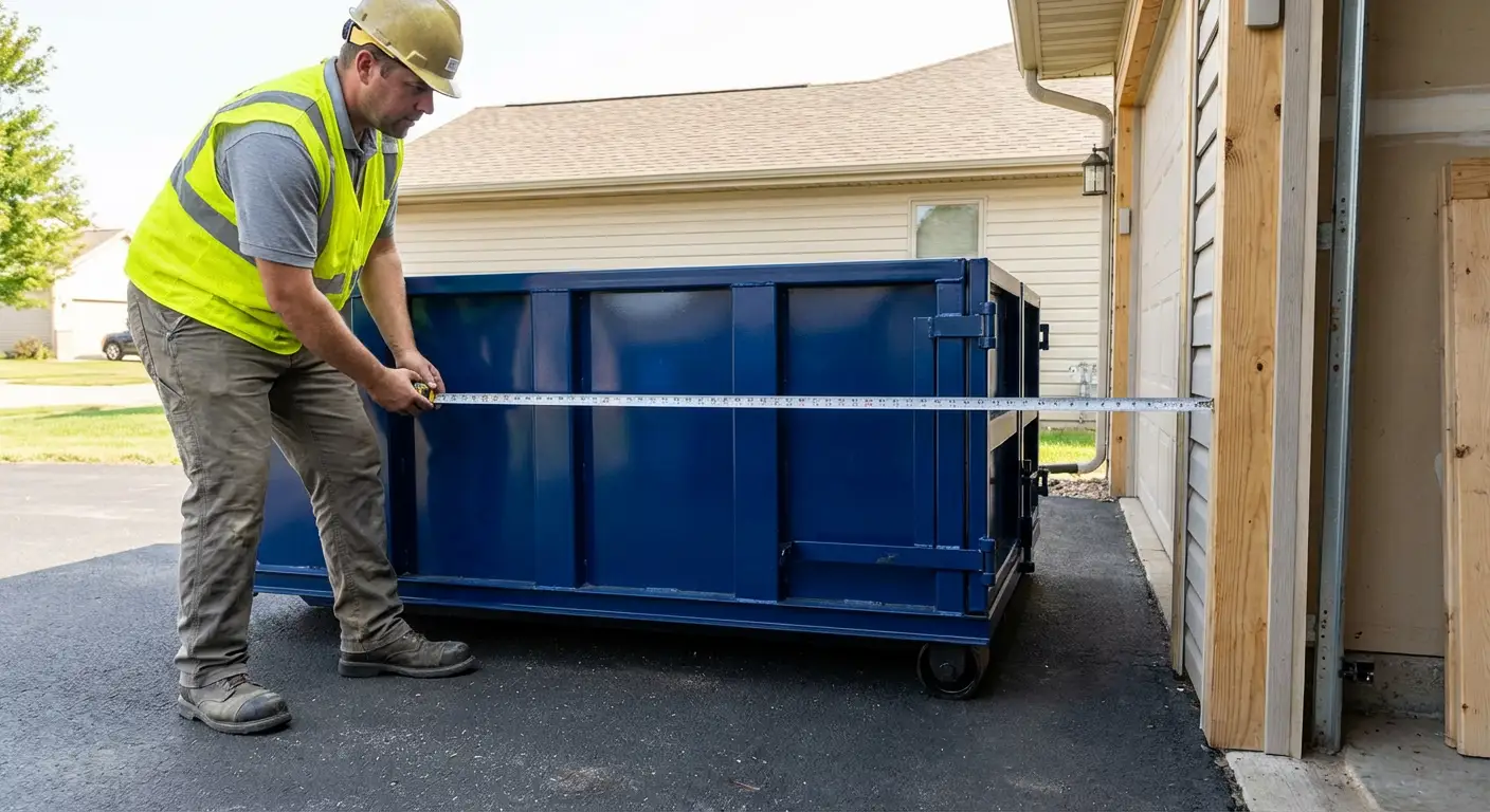 Site assessment for dumpster placement showing clearance requirements in Hartford, CT