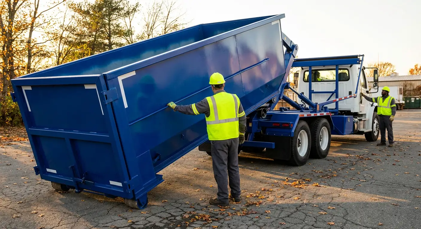 Commercial roll-off dumpster delivery truck in Hartford, CT