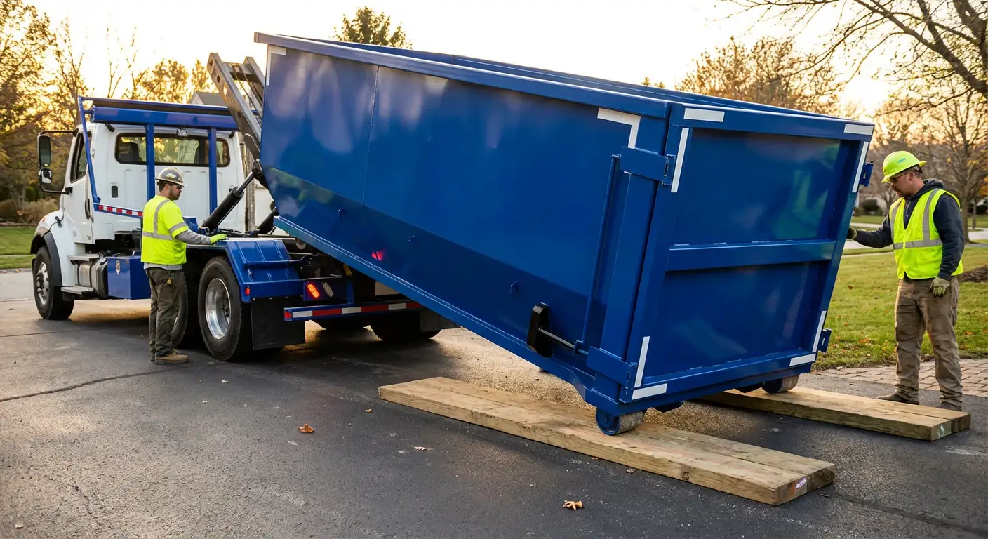 Dumpster delivery on driveway in Hartford, CT