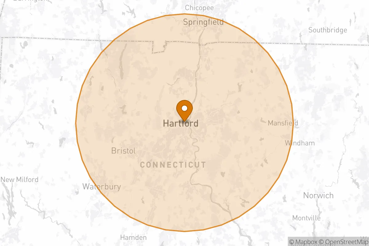service area service area map in Hartford, CT
